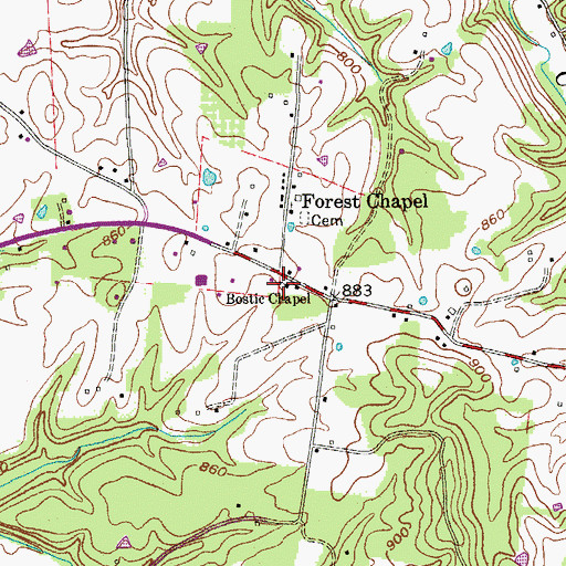 Topographic Map of Bostic Chapel, TN