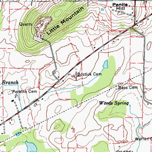 Topographic Map of Bostick Cemetery, TN