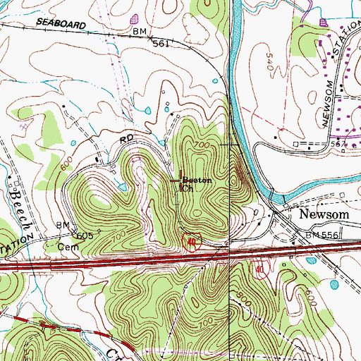 Topographic Map of Boston Church, TN