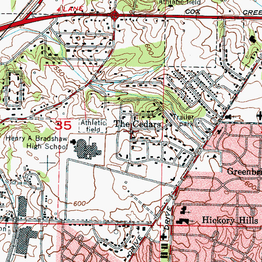 Topographic Map of The Cedars, AL