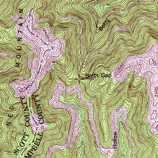 Topographic Map of Botts Gap, TN