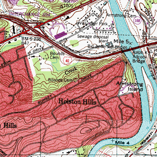 Topographic Map of Bounds Cemetery, TN