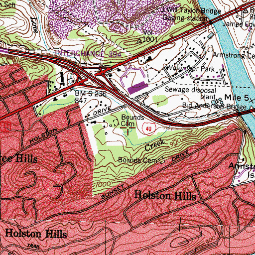 Topographic Map of Bounds Cemetery, TN