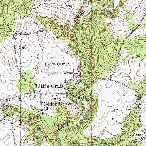 Topographic Map of Bowden Cemetery, TN