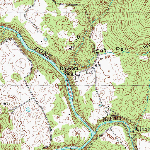 Topographic Map of Bowden School, TN