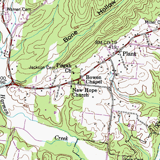 Topographic Map of Bowen Chapel, TN