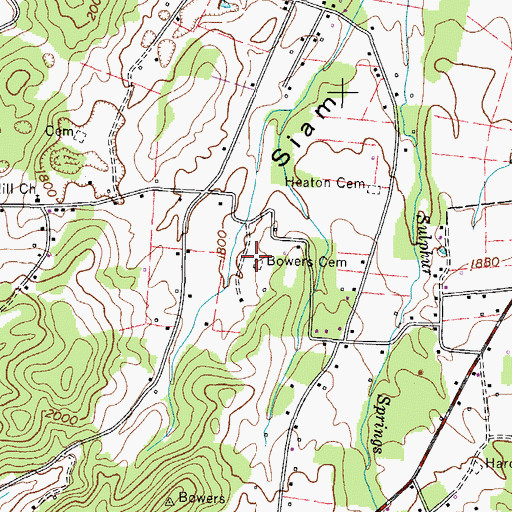 Topographic Map of Bowers Cemetery, TN