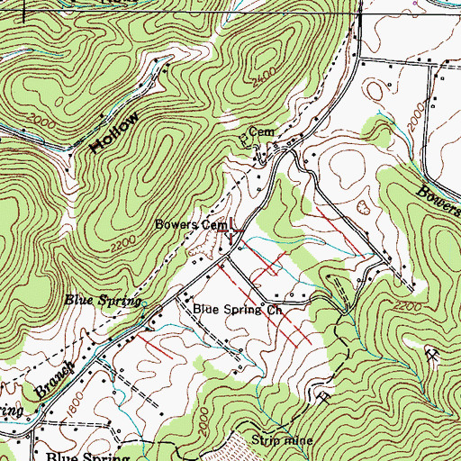 Topographic Map of Bowers Cemetery, TN
