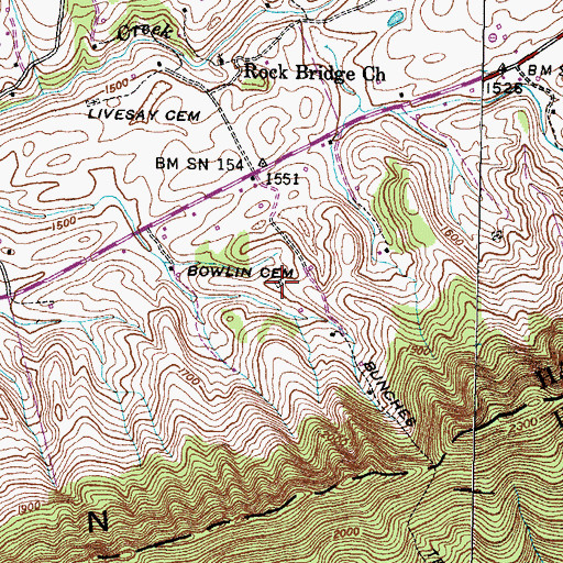 Topographic Map of Bowlin Cemetery, TN