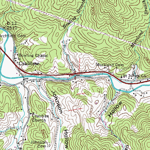 Topographic Map of Bowling Branch, TN