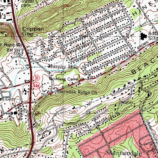 Topographic Map of Bowling Cemetery, TN