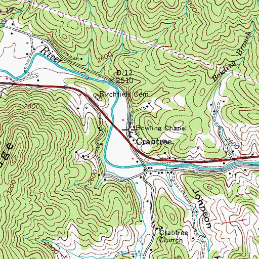 Topographic Map of Bowling Chapel, TN