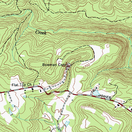 Topographic Map of Bowman Cemetery, TN