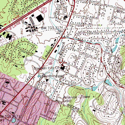 Topographic Map of Bowman Hills Church, TN