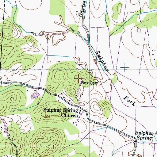 Topographic Map of Box Cemetery, TN