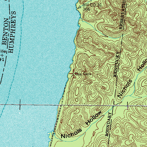 Topographic Map of Box Cemetery, TN