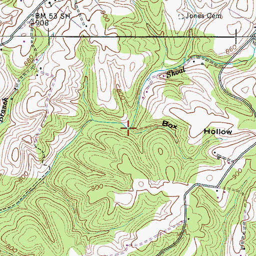 Topographic Map of Box Hollow, TN