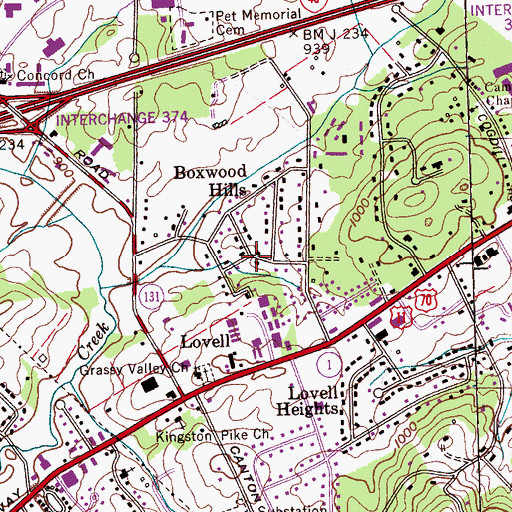 Topographic Map of Boxwood Hills, TN