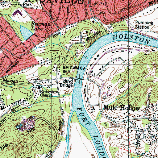 Topographic Map of Boyd Bridge, TN