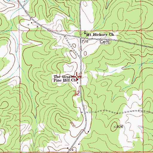 Topographic Map of The Greater Pine Hill Church, AL