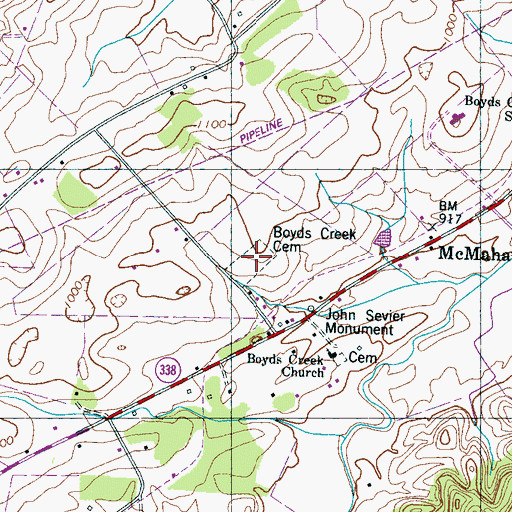 Topographic Map of Boyds Creek Cemetery, TN