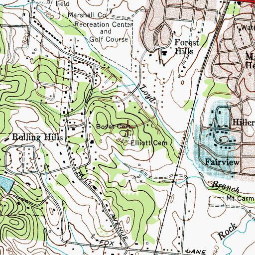 Topographic Map of Boyet Cemetery, TN