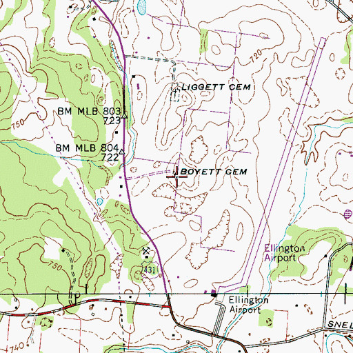 Topographic Map of Boyett Cemetery, TN