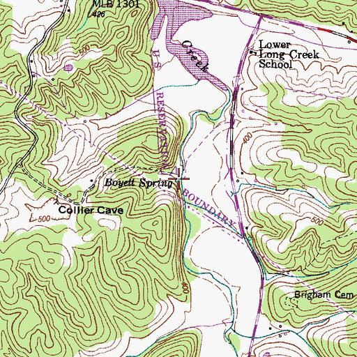 Topographic Map of Boyett Spring, TN