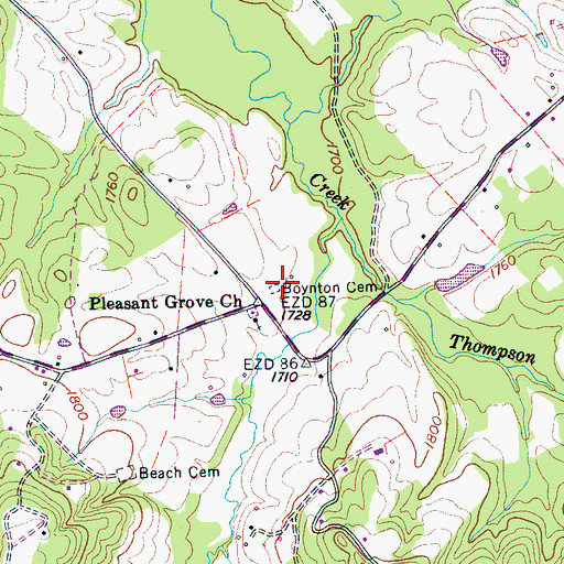 Topographic Map of Boynton Cemetery, TN