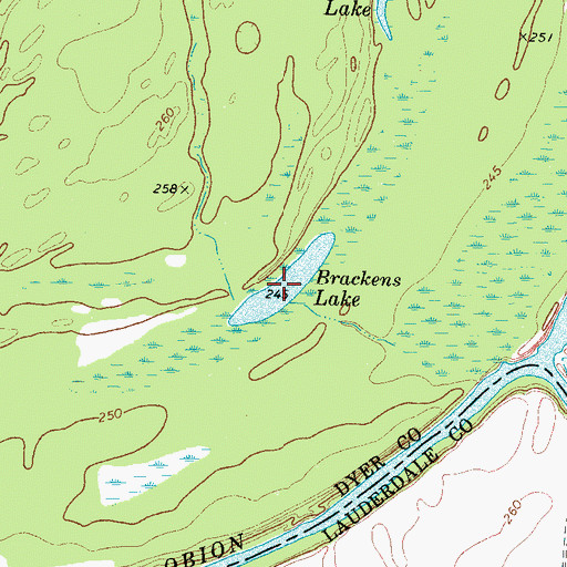 Topographic Map of Brackens Lake, TN