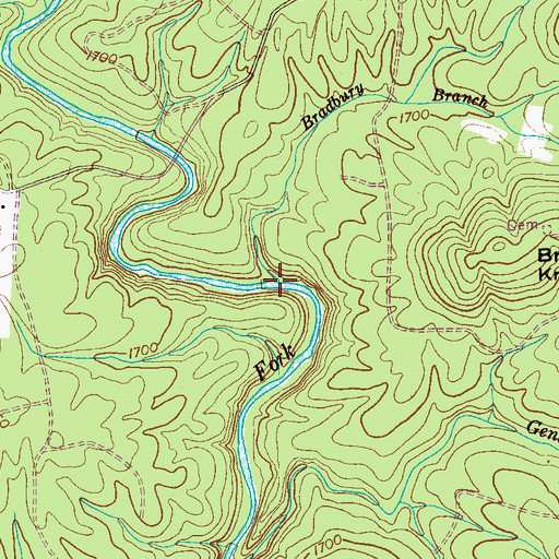 Topographic Map of Bradbury Branch, TN