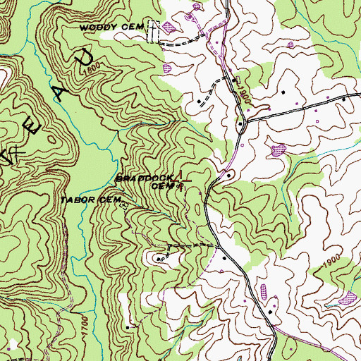 Topographic Map of Braddock Cemetery, TN