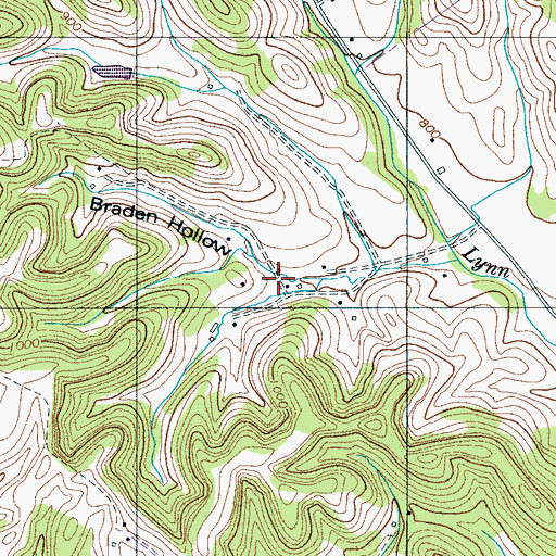 Topographic Map of Braden Hollow, TN