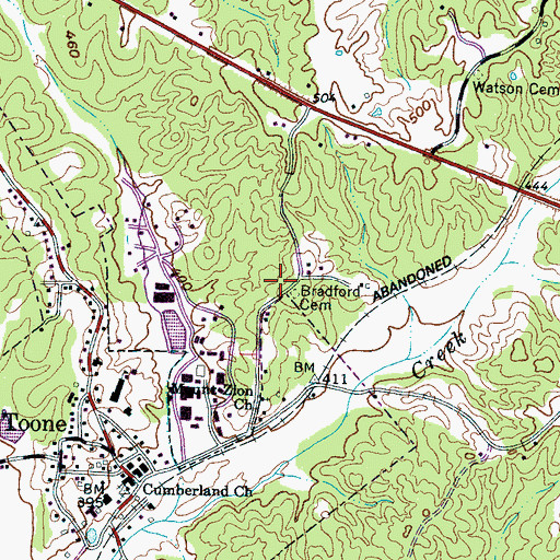 Topographic Map of Bradford Cemetery, TN