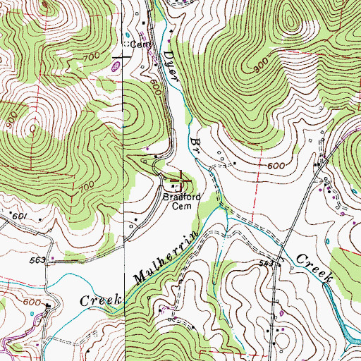 Topographic Map of Bradford Cemetery, TN