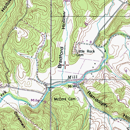 Topographic Map of Bradford Hollow, TN