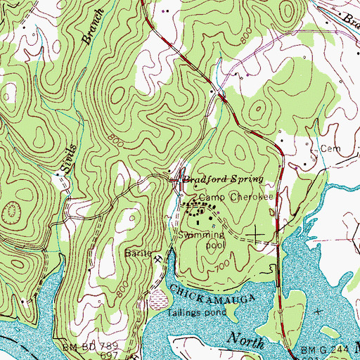 Topographic Map of Bradford Spring, TN