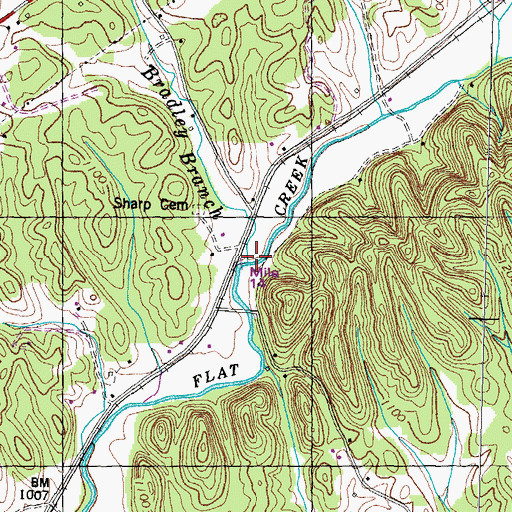 Topographic Map of Bradley Branch, TN