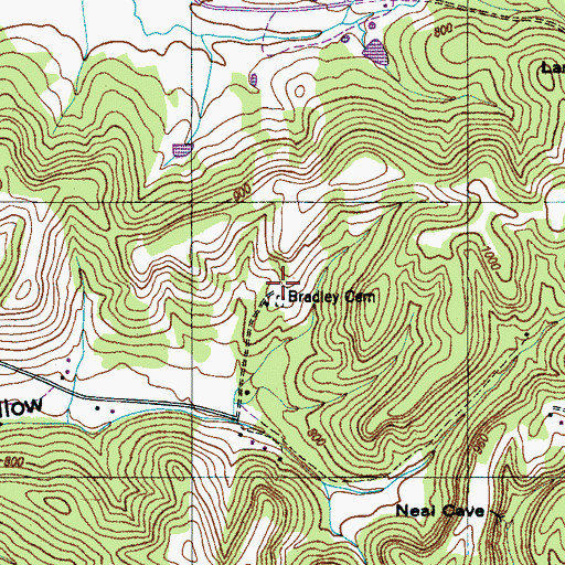 Topographic Map of Bradley Cemetery, TN