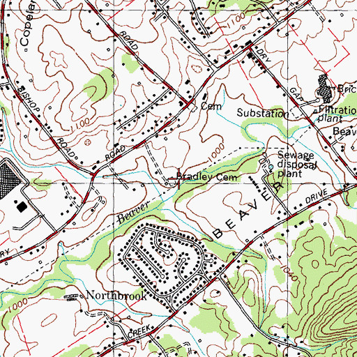 Topographic Map of Bradley Cemetery, TN