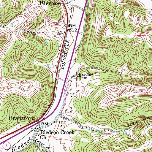Topographic Map of Bradley Cemetery, TN