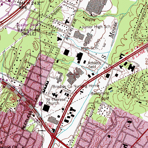 Topographic Map of Bradley County Nursing Home, TN