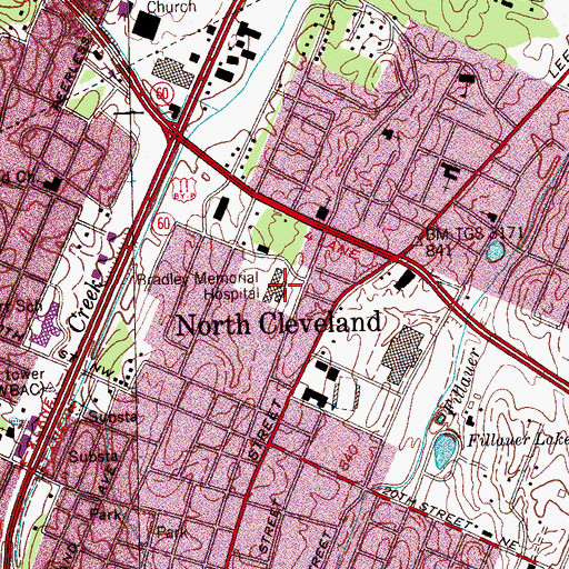 Topographic Map of Tennova Healthcare Hospital Cleveland, TN