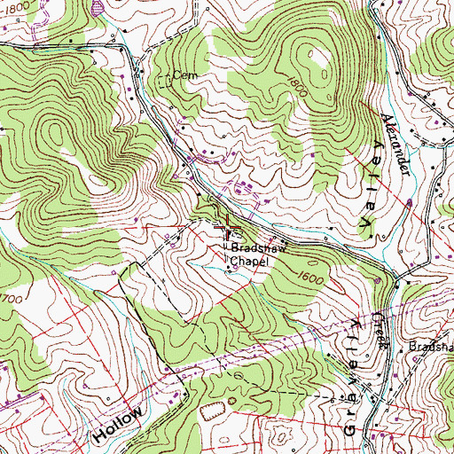 Topographic Map of Bradshaw Chapel, TN