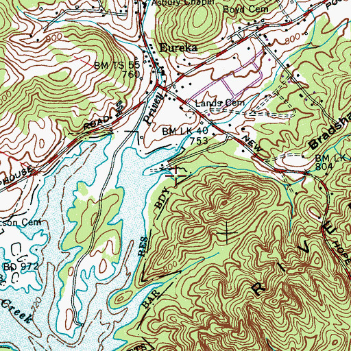 Topographic Map of Bradshaw Hollow, TN