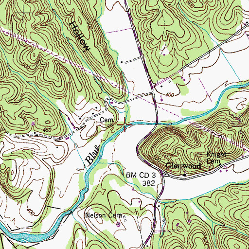 Topographic Map of Brady Branch, TN