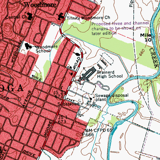 Topographic Map of Brainerd High School, TN