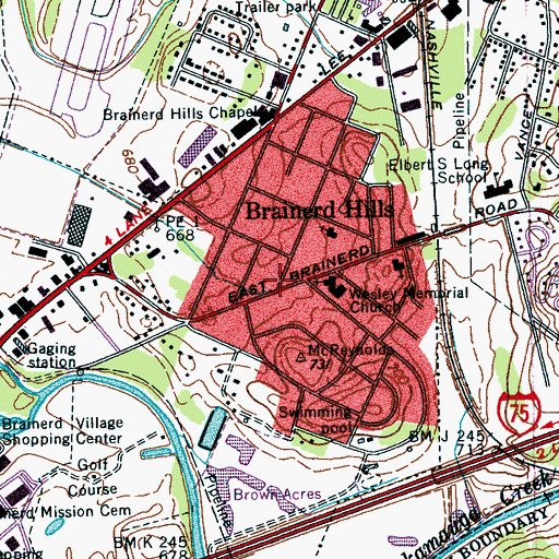 Topographic Map of Brainerd Hills, TN