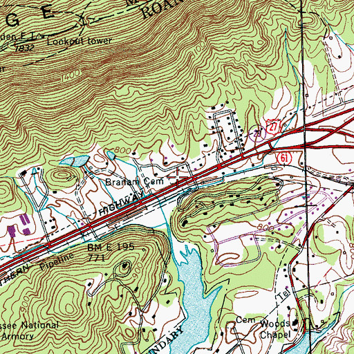 Topographic Map of Branam Cemetery, TN