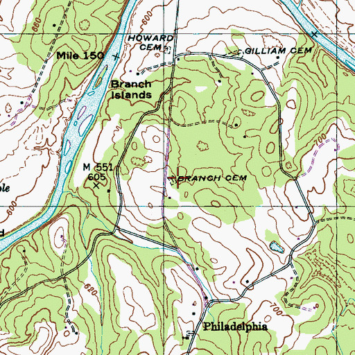 Topographic Map of Branch Cemetery, TN